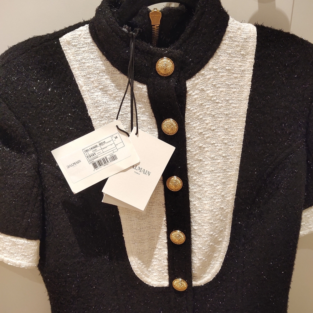 NWT Balmain Women's Black Feather Hem Tweed Dress 38 Retail $3800 - Picture 7 of 11